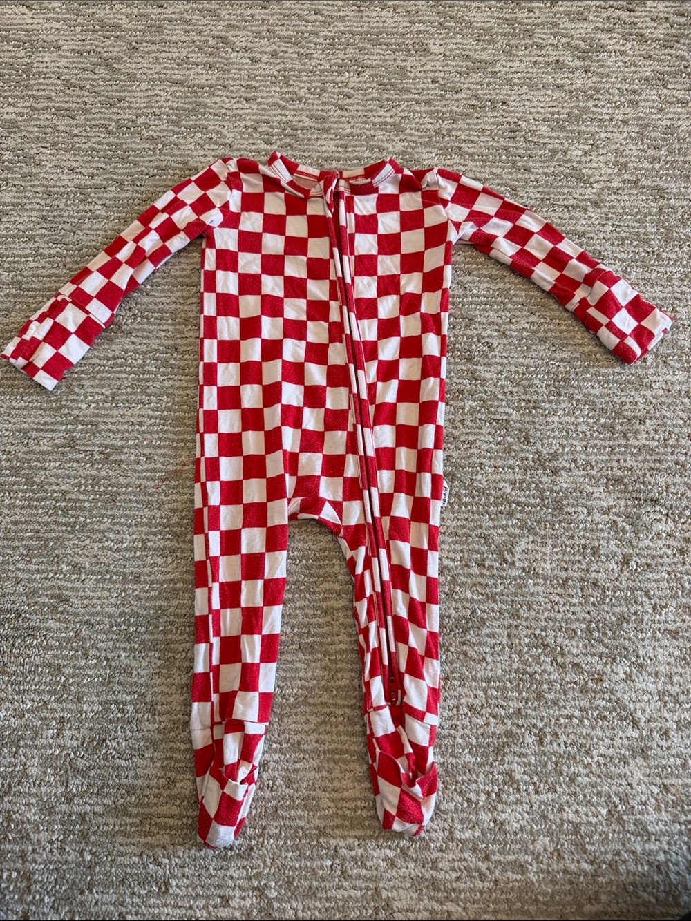 Kids Red & White Checkered One-Piece Footed Pajamas